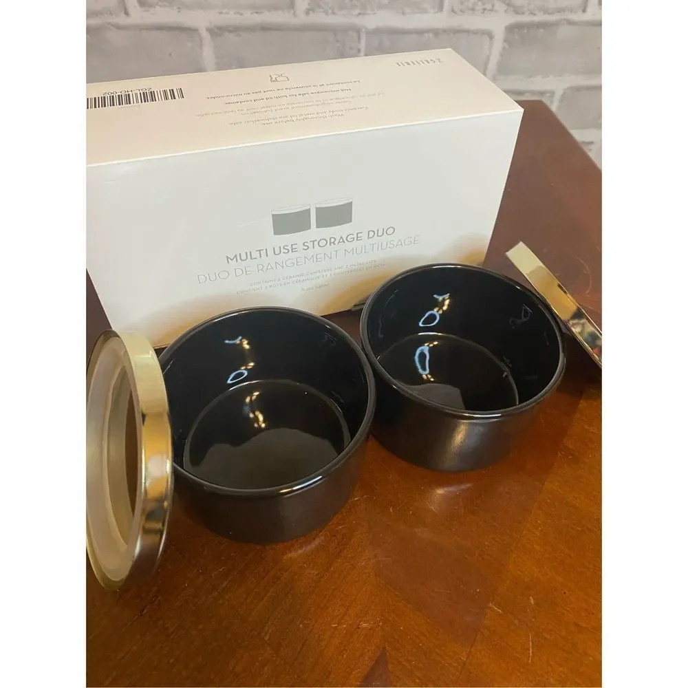 Z Gallerie Black Ceramic Jar Set with Gold Lids NWT 4